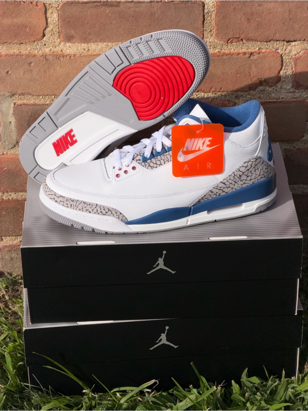 Nike White Blue Grey Air Jordan 3 Retro Sneakers